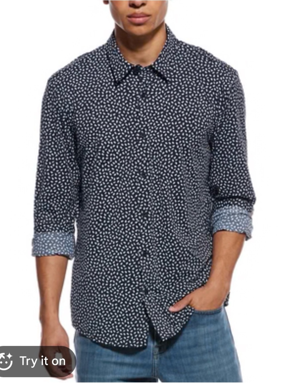 Men's Navy Micro-Print Long-Sleeve Button-Down Shirt